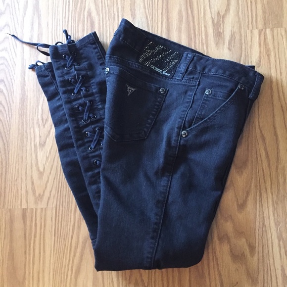 Guess Denim - GUESS Power Skinny Black Moto Jeans